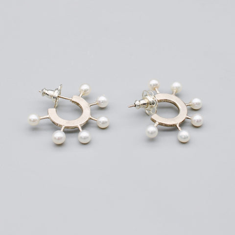 Pearl Hoop Minis White & Sterling Sliver