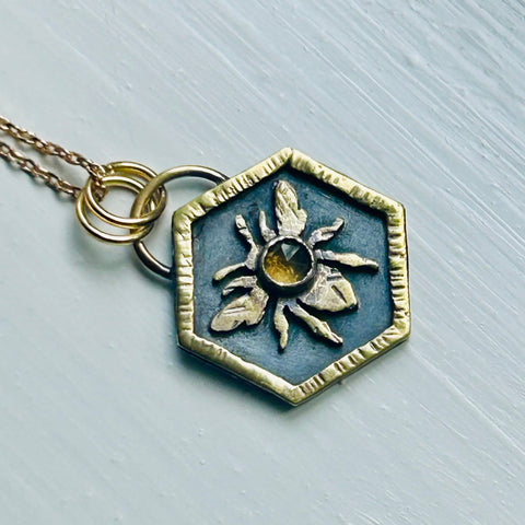 Nocturnal Spring Citrine Hex Bee Charm/Pendant