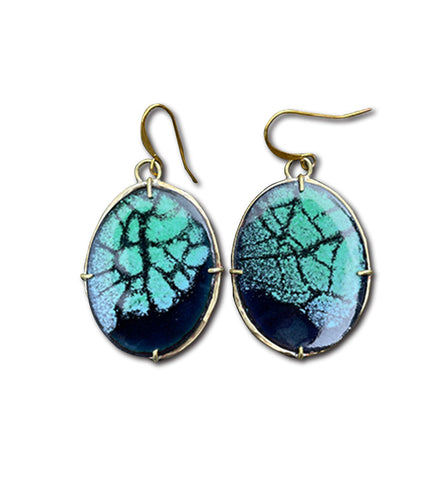 aqua and black enamel earrings