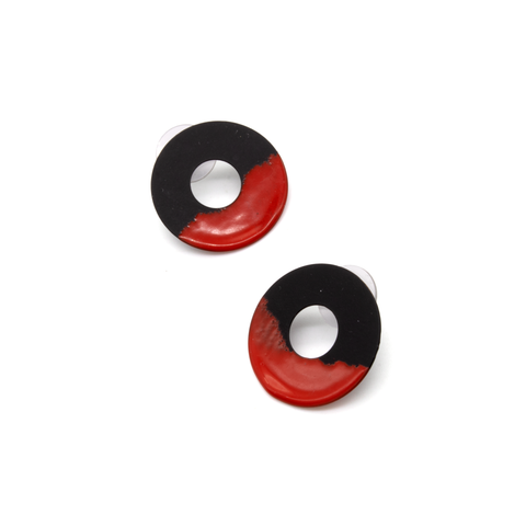 Edge Circle Earrings - Small Red