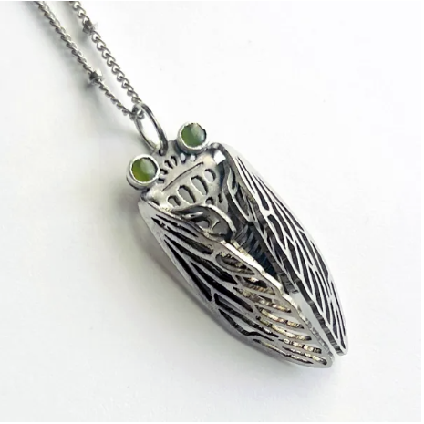 Art Deco Origami Cicada pendant-Green eye
