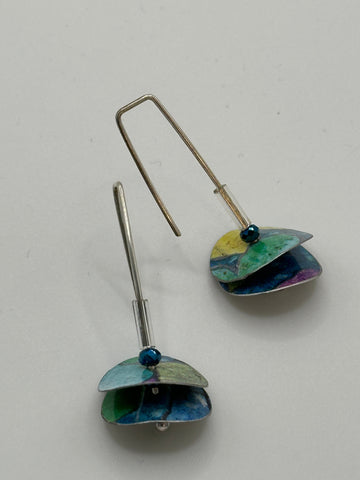 Disc Earrings - Blue Floral
