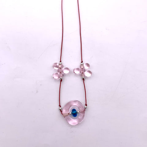 pink 0 + drips on silk necklace