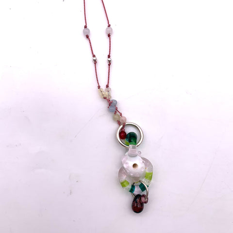 interdimensional baby pendy w/ morganite + opal on silk cord necklace