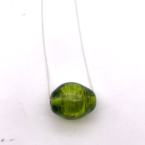 green hollow on silver chain necklace