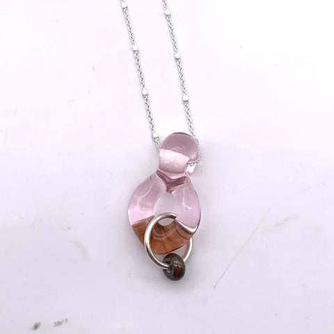 pink drop on silver chain necklace
