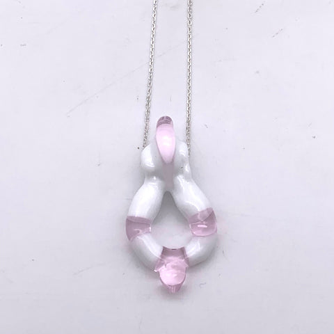 pink / white drop on silver chain necklace