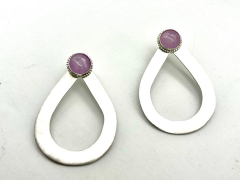 Silver-Earring Jackets- Open Teardrop- Kunzite cabochon