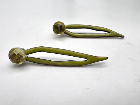 Reversible-Mellon and Ivory-Zebra Stripe Earring Jacket- Rose Cut Lemon Quartz Cabochon