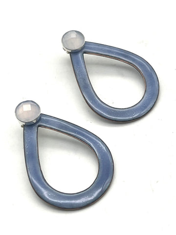 Reversible-Periwinkle and White- Open Teardrop- Rose Cut Cabochon