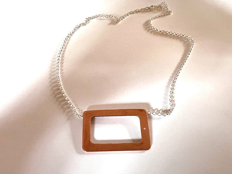 Brushed brass- Horizontal Rectangle- Silver Rolo Chain