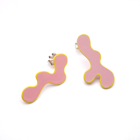 Squiggle Studs - Pink & Yellow