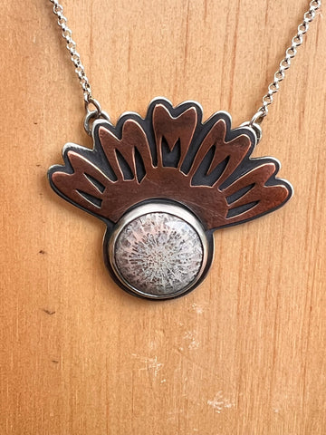Sterling and Copper Fossil Coral Necklace