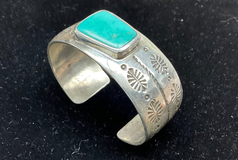 Sterling and Turquoise Stamped Cuff