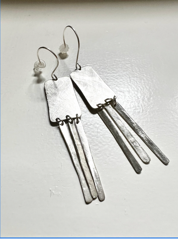 Long- Silver Textured Earrings