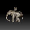 Silver elephant pendant on a black background