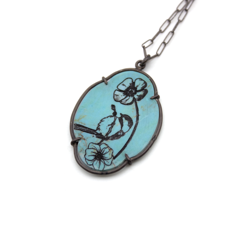 Scalloped Chickadee Pendant in Frame