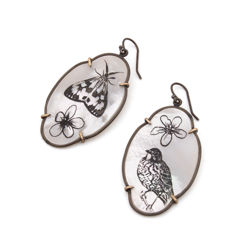 Etched Mother Of Pear Earrings with 14K Gold Prongs