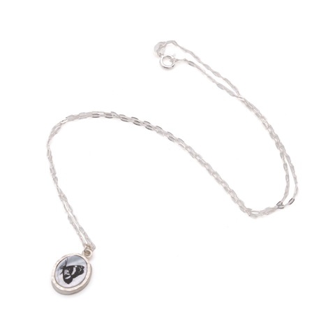 Etched Mother Of Pearl and Reconstituted Black Onyx Pendant