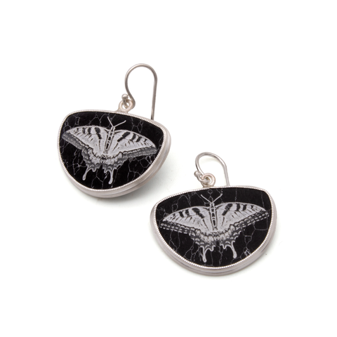 Etched Reconstituted Black Marble Earrings