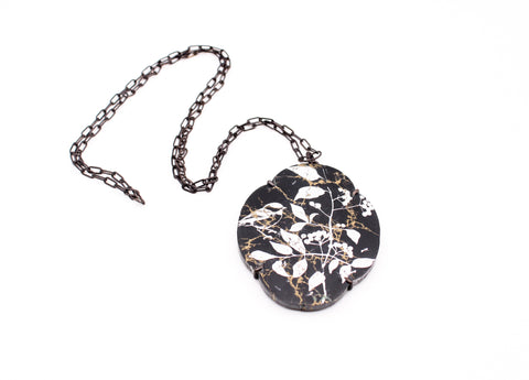 Necklace: Black turquoise white bird