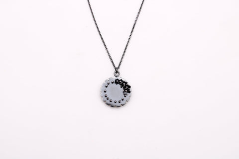 Notched Circle Cluster Pendant with 30" chain, oxidized sterling silver